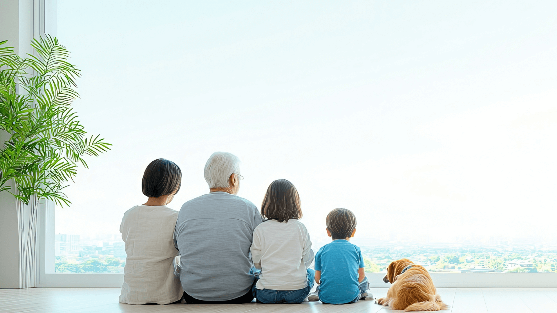 子供から老人までの4人が横に並んでいる